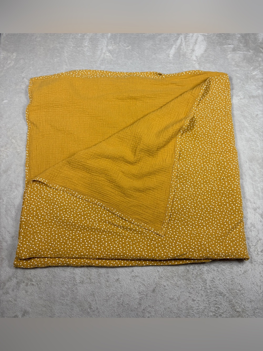 Rylee + Cru Mustard Yellow White Abstract Dot Gauzy 100% Cotton Blanket